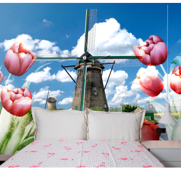 Fototapeta kvety tulipány a veterný mlyn - Tenstickers