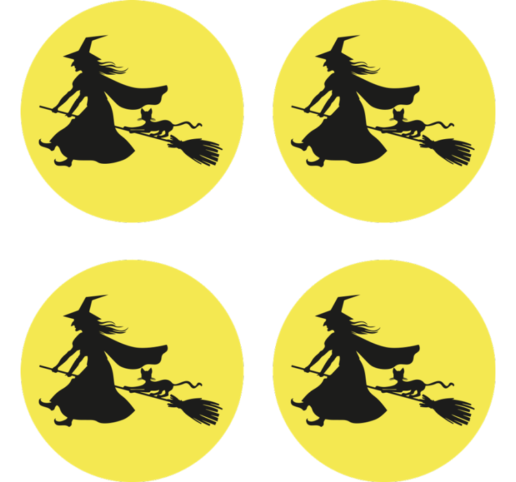 čarodejnica, mesiac a čierna mačka halloween drink mat - Tenstickers