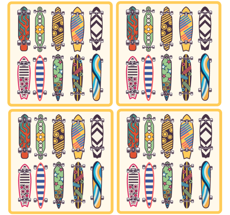 Zábavná podtácka s farebnými skateboardovými vzormi - Tenstickers