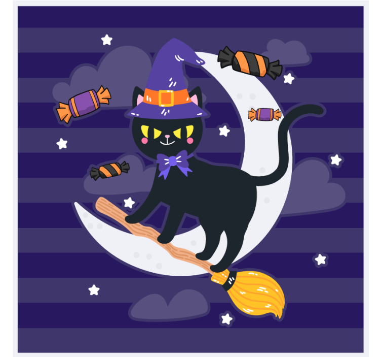 Podtácka halloween mačka čarodejnice na metle - Tenstickers
