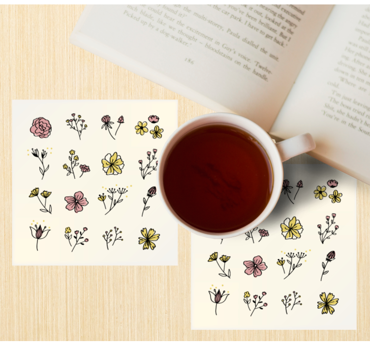 Ružové a žlté kvety moderná tácka - Tenstickers