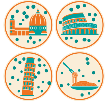 Moderná podtácka s ikonickými talianskymi pamiatkami - Tenstickers