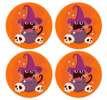 Mačka s čarodejníckym klobúkom ilustračná halloweenská dráha - Tenstickers