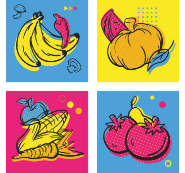 žiarivé kreslené ovocie a zelenina moderná tácka na nápoje - Tenstickers