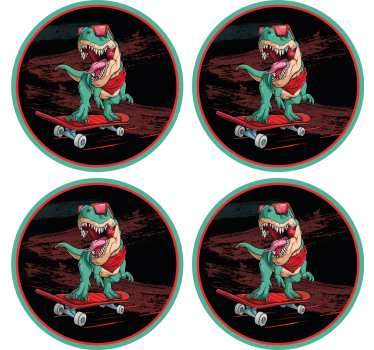 Zábavná podtácka s grafikou dinosaura na skateboarde - Tenstickers