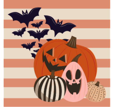 Kreslený strašidelný lampáš s halloweenskou dráhou s netopiermi - Tenstickers