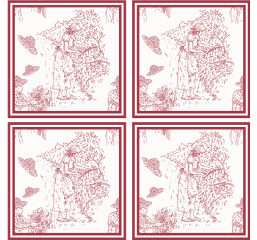 Podtácka vintage ilustrovaná rustikálnou scénou - Tenstickers
