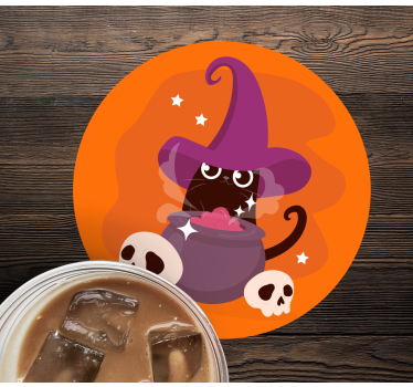Mačka s čarodejníckym klobúkom ilustračná halloweenská dráha - Tenstickers