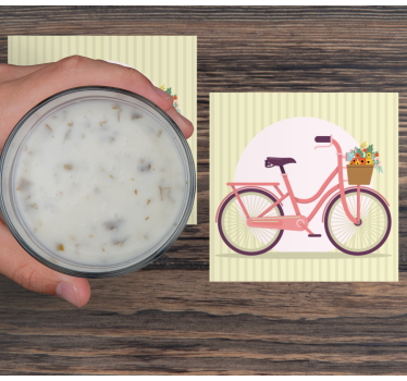 Moderná podtácka ružový bicykel s kvetmi - Tenstickers