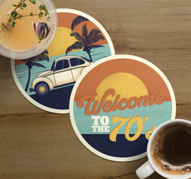 Podtácka vintage retro prímorská scenéria - Tenstickers