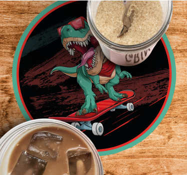 Zábavná podtácka s grafikou dinosaura na skateboarde - Tenstickers