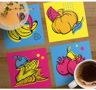 žiarivé kreslené ovocie a zelenina moderná tácka na nápoje - Tenstickers