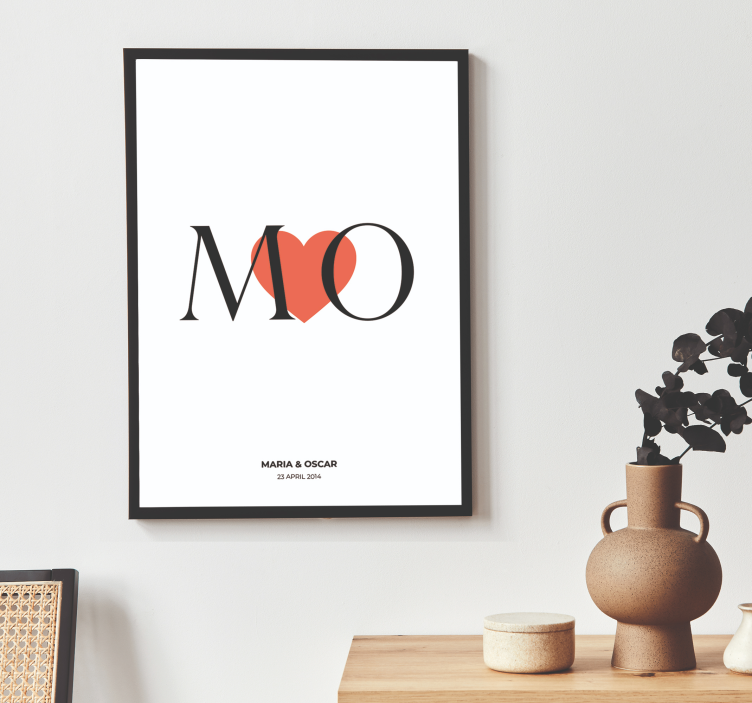 Iniciály vlastná láska prispôsobiteľný plagát - Tenstickers