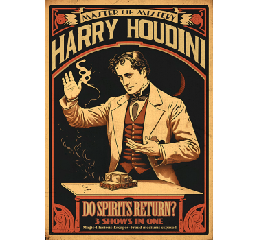 historický plagát houdini bol slávny čarodejník a iluzionista, kt - Tenstickers