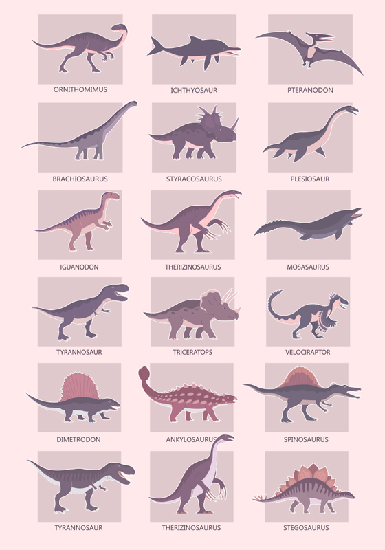 plagát s dinosaurom rôzne typy - Tenstickers