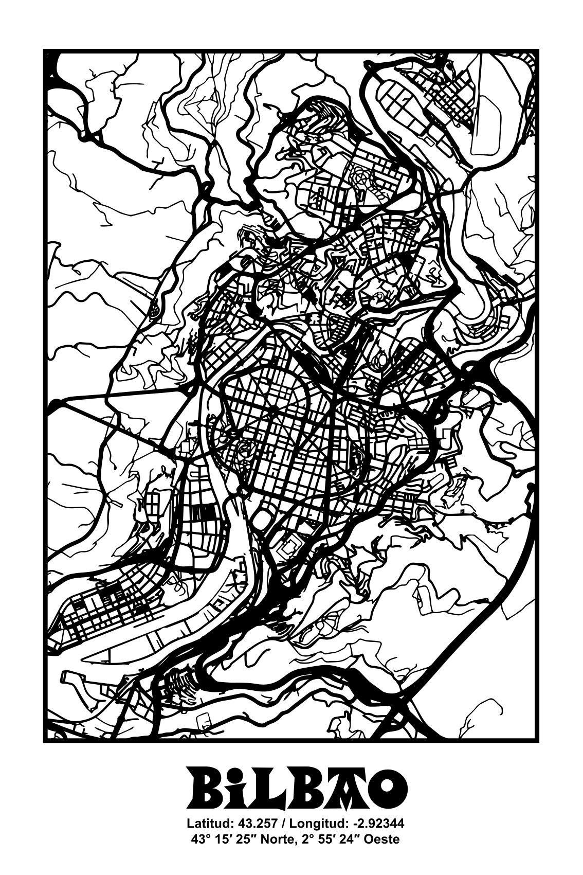 Plagát na izbu topografická mapa bilbaa - Tenstickers