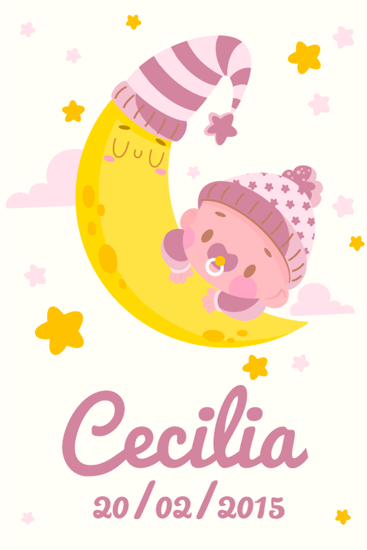 Plagát do detskej izby s menom a dátumom narodenia - Tenstickers