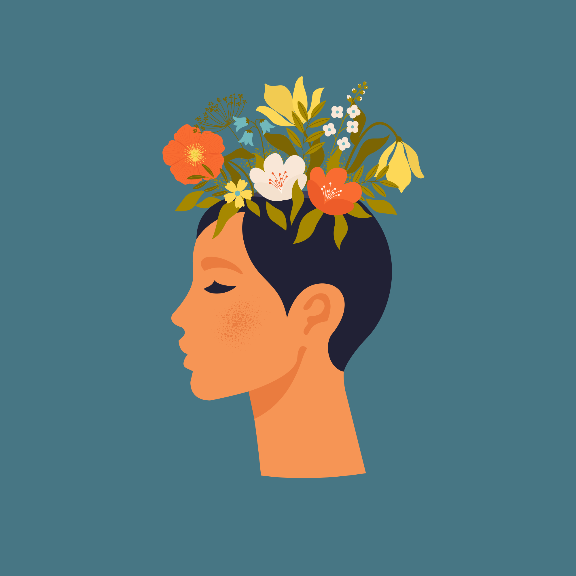 Plagát flores abstraktná žena na modrom pozadí - Tenstickers