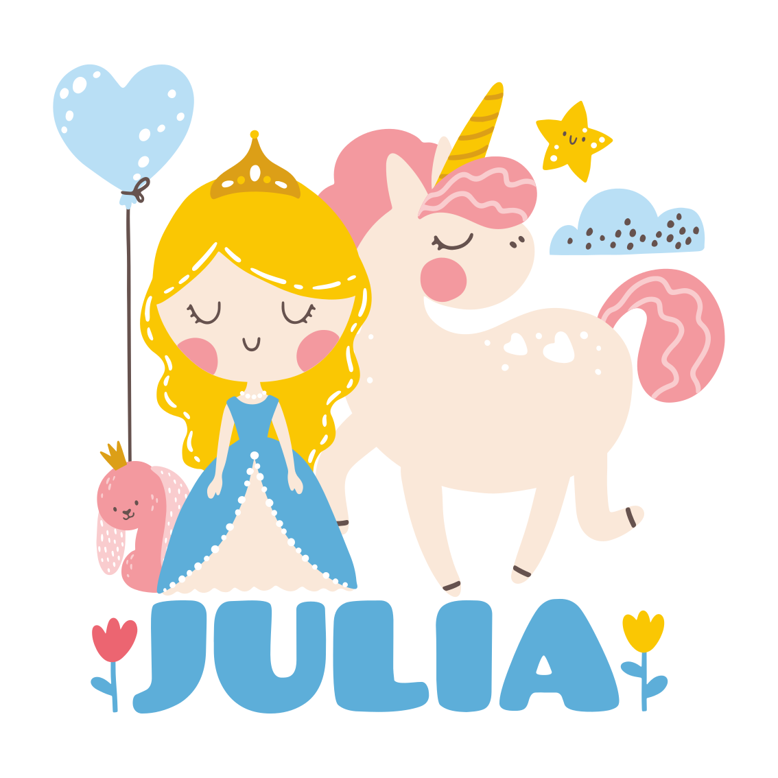 Personalizovaný plagát princezná s jednorožcom - Tenstickers