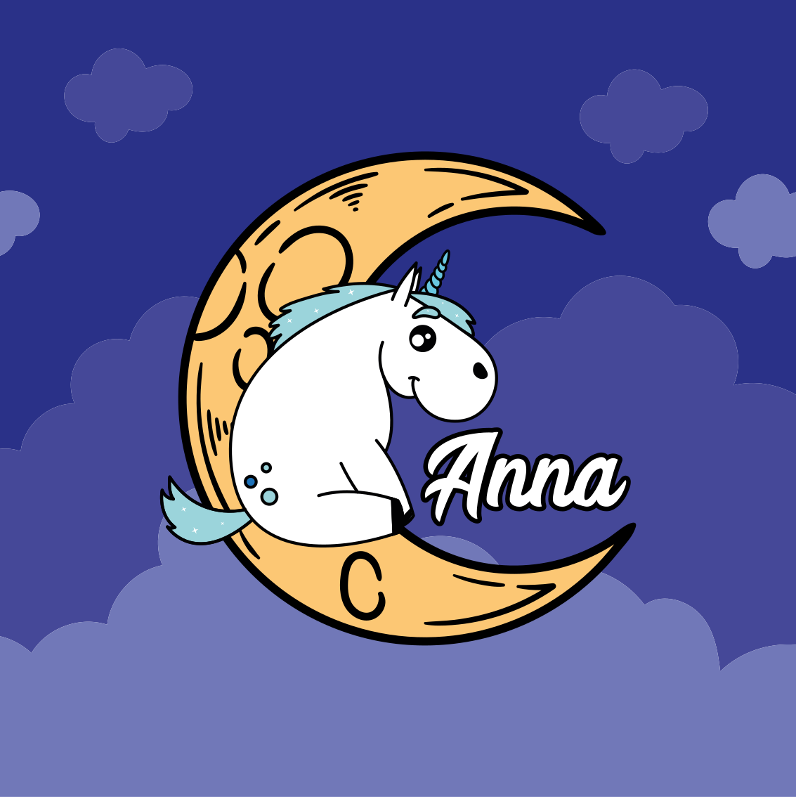 Personalizovaný plagát scéna jednorožca na mesiaci - Tenstickers