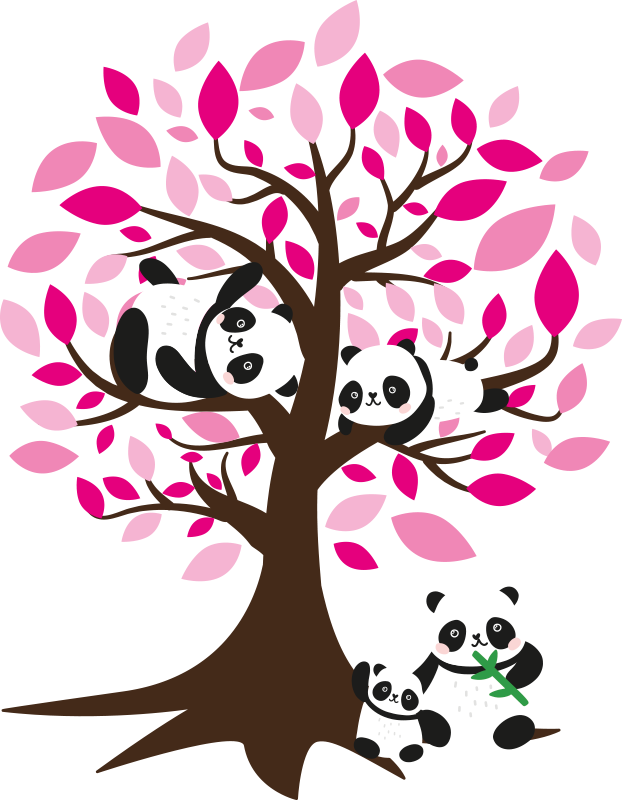 Plagát so stromami s nálepkou pandích detí - Tenstickers