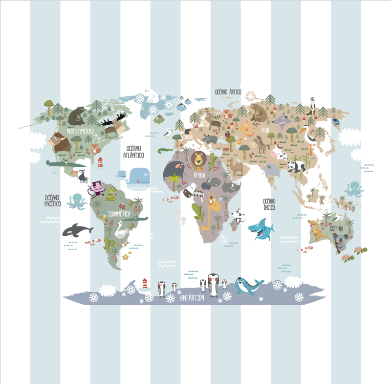 Plagát s mapou sveta fauna - Tenstickers