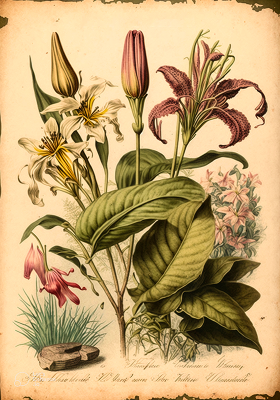 Historický plagát vintage botanický print - Tenstickers