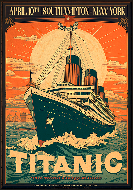 historický plagát titanicova prvá plavba - Tenstickers
