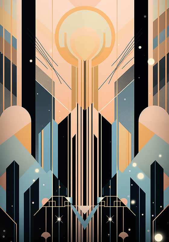 Plagát art deco ružové a modré tvary - Tenstickers