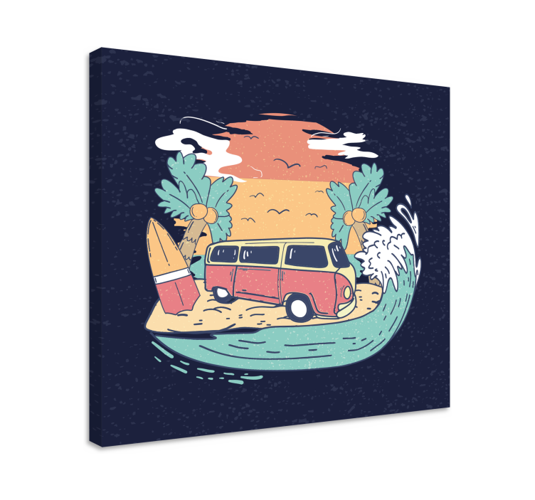 Hippie karavan s retro obrazy na stenuv kreslenom štýle - Tenstickers