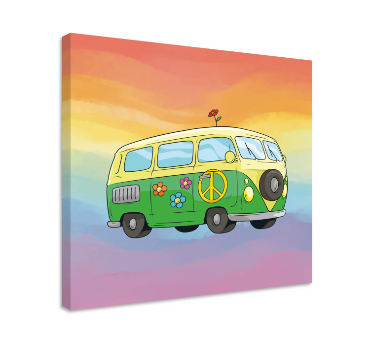 Kreslené hippie auto s retro obrazy na stenudúhy - Tenstickers