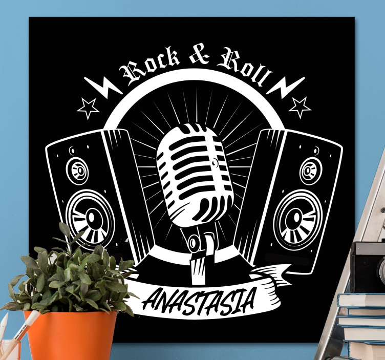 čierny mikrofón a reproduktory s názvom obrazy na stenu - Tenstickers