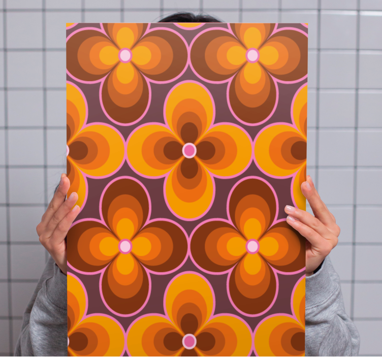 Kvetinové retro groovy vzor retro obrazy na stenu - Tenstickers