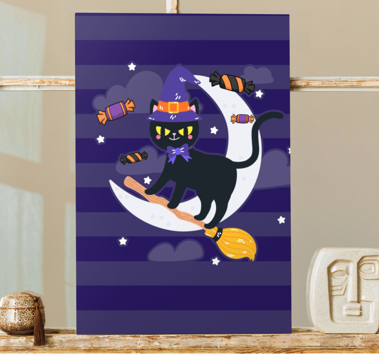 Obraz mačky čarodejnice s čiernou mačkou - Tenstickers
