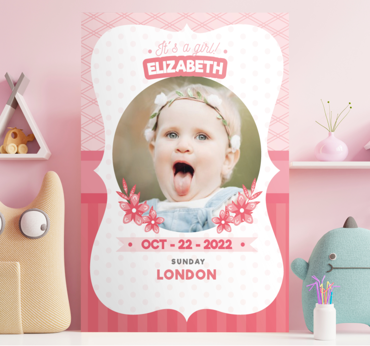 Obraz pre bábätko personalizované ružové oznámenie - Tenstickers