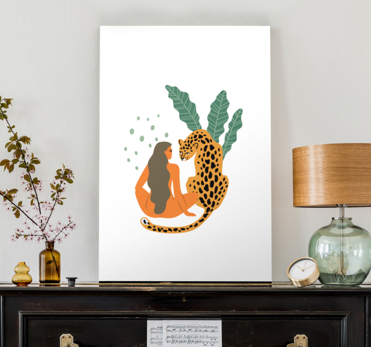 obraz postavy žena a leopard v objatí - Tenstickers