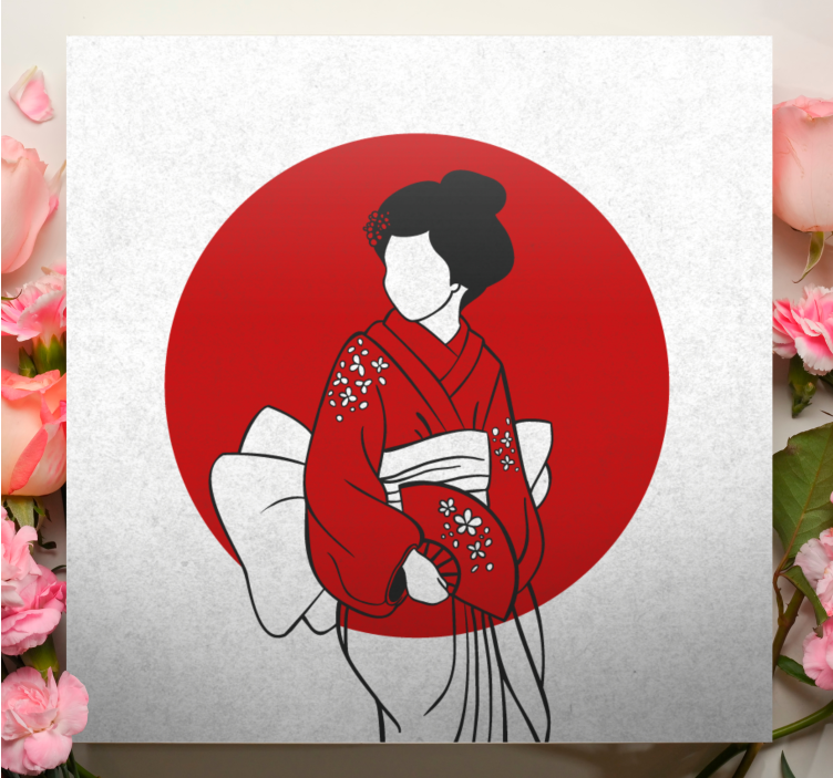 Štvorcový obraz východu tradičnej kimono elegancie - Tenstickers