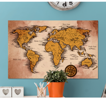 Ročník s názvami mapa sveta umelecké obrazy na stenu - Tenstickers