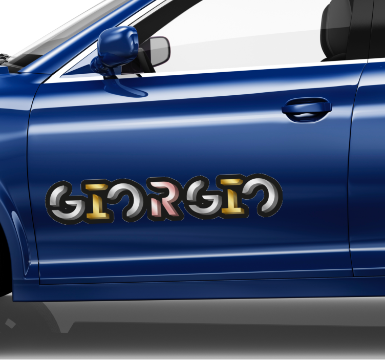 3d mockup strieborná zlatá nálepka na auto v štýle písma - Tenstickers