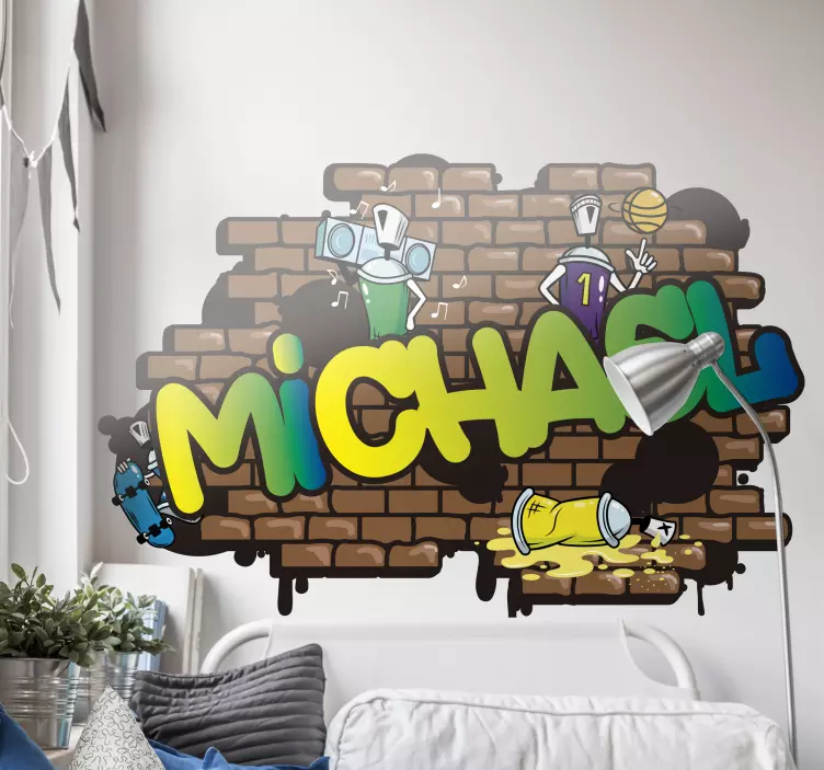 Graffiti meno tehla na pozadí mestská nálepka - Tenstickers