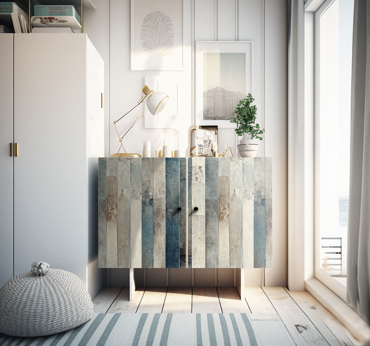 nálepky na nábytok madera envejecida tonos azul - Tenstickers