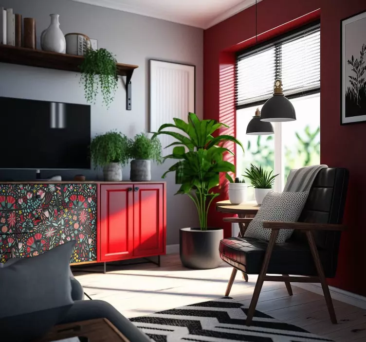 Viacfarebné kvety s nálepkou na leme nábytku - Tenstickers