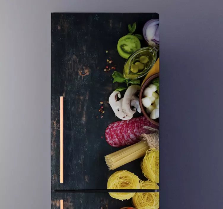 samolepky na chladničku vinilo comida sobre madera - Tenstickers