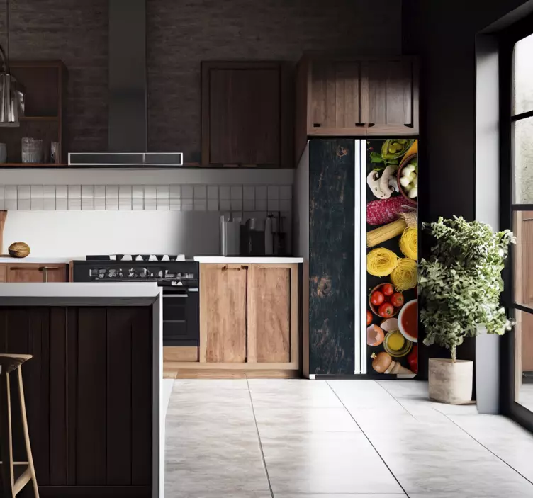 samolepky na chladničku vinilo comida sobre madera - Tenstickers