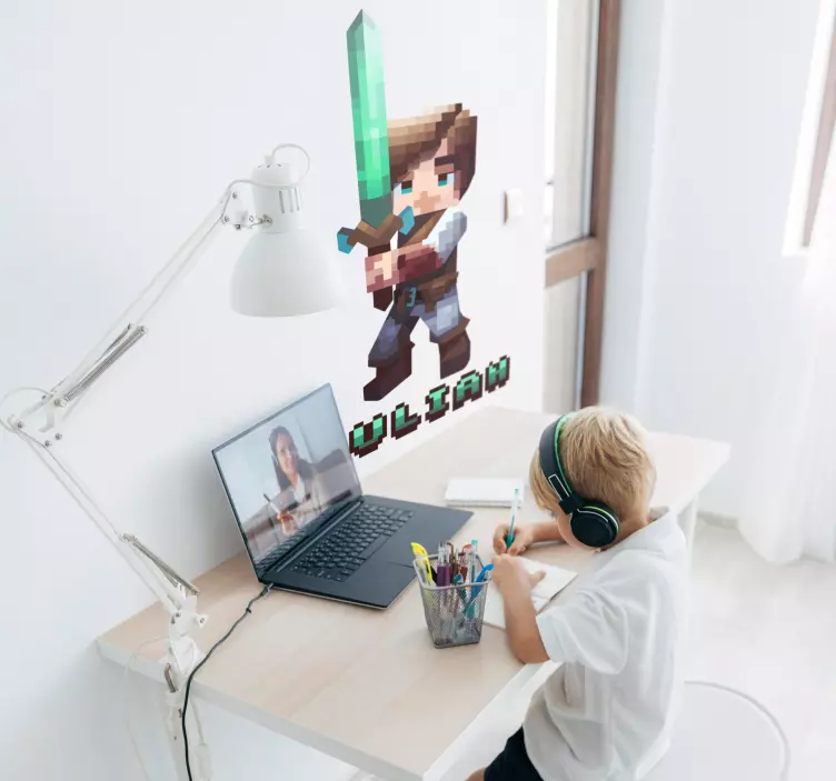 Herné nalepky na stenu pixelovaná postava s mečomPixelovaná posta - Tenstickers