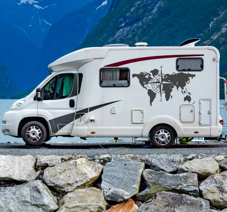 Mapa sveta a kompas na obtlačky karavanov - Tenstickers