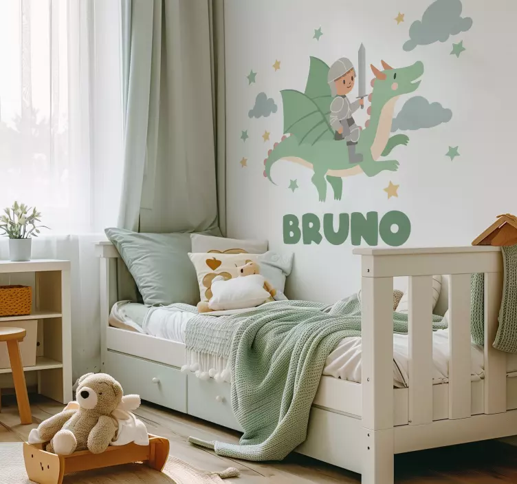 Ilustrovane nalepky na stenu malý rytier na drakovi - Tenstickers