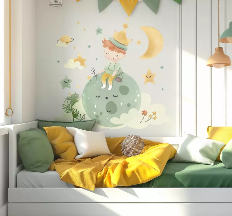 nálepky do detskej izby šťastné dieťa na mesiaci - Tenstickers