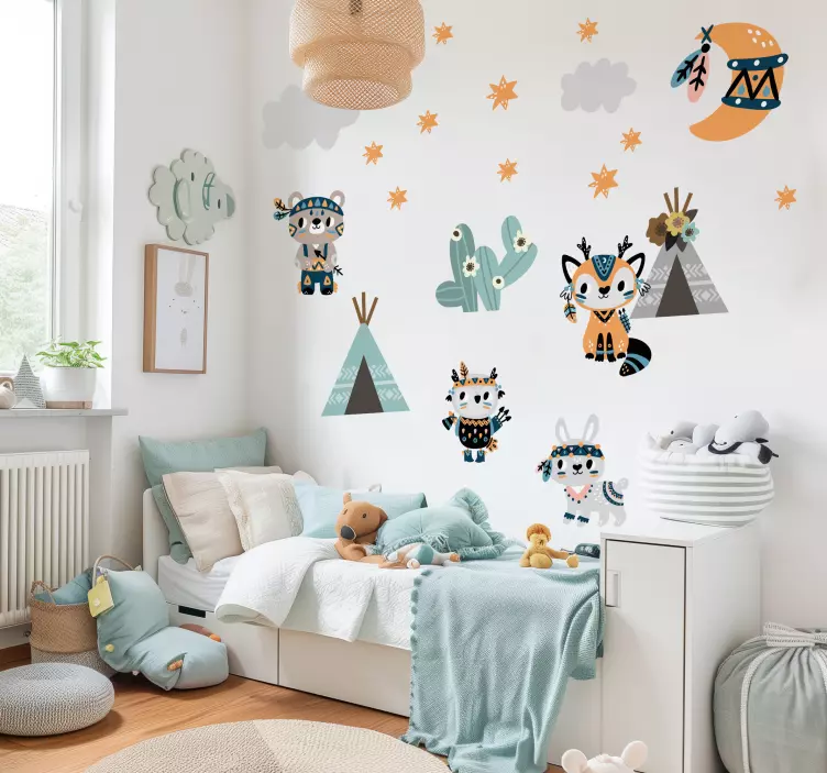 Ilustrovane nalepky na stenu zvieratá v indickom štýle - Tenstickers