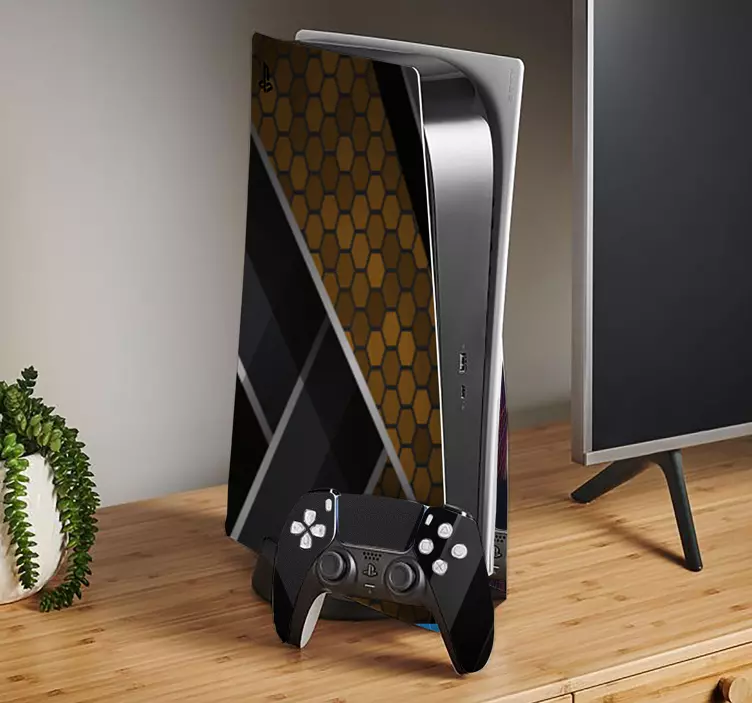 Nálepkys abstraktnou zlatou textúrou pre playstation 5 - Tenstickers